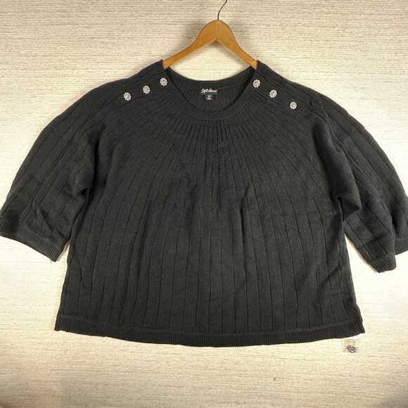 Soft Focus Womens 4X Black Knit Ribbed 3/4 sleeve Sweater Feminine Romantic Soft - Picture 2 of 12